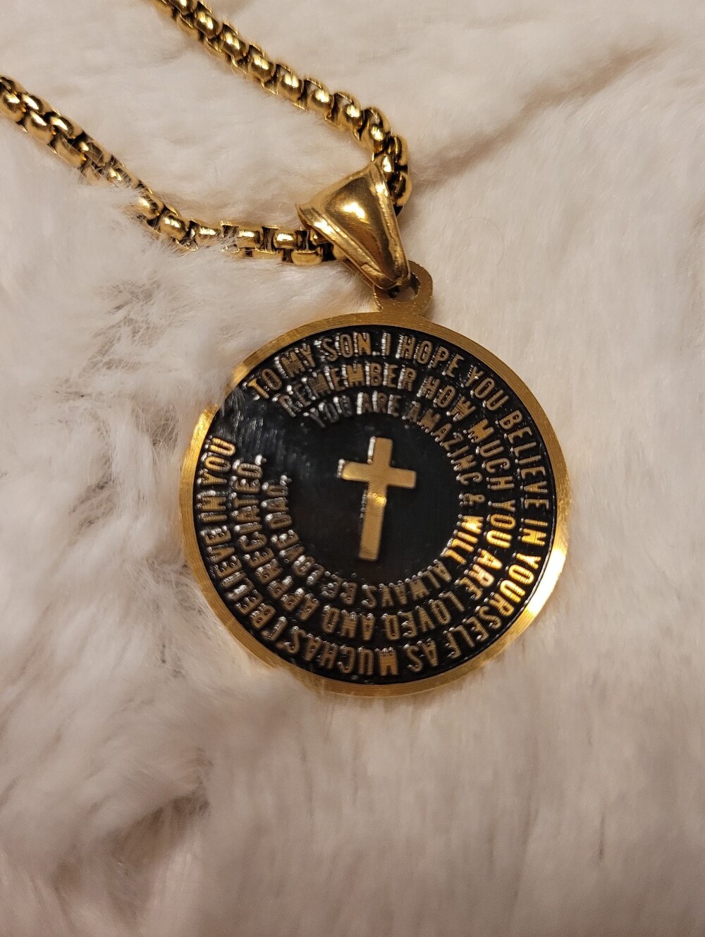 To My Son Stainless Steel Pendant Necklace with Cross On It 21.5" Chain